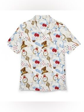 Womens Mad Hatter Alice Button Up Shirt Large Disney Novelty